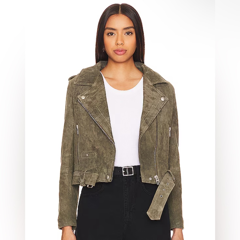 Revolve x BLANK NYC NWT SUEDE MOTO JACKET - HERB color, size small LEATHER